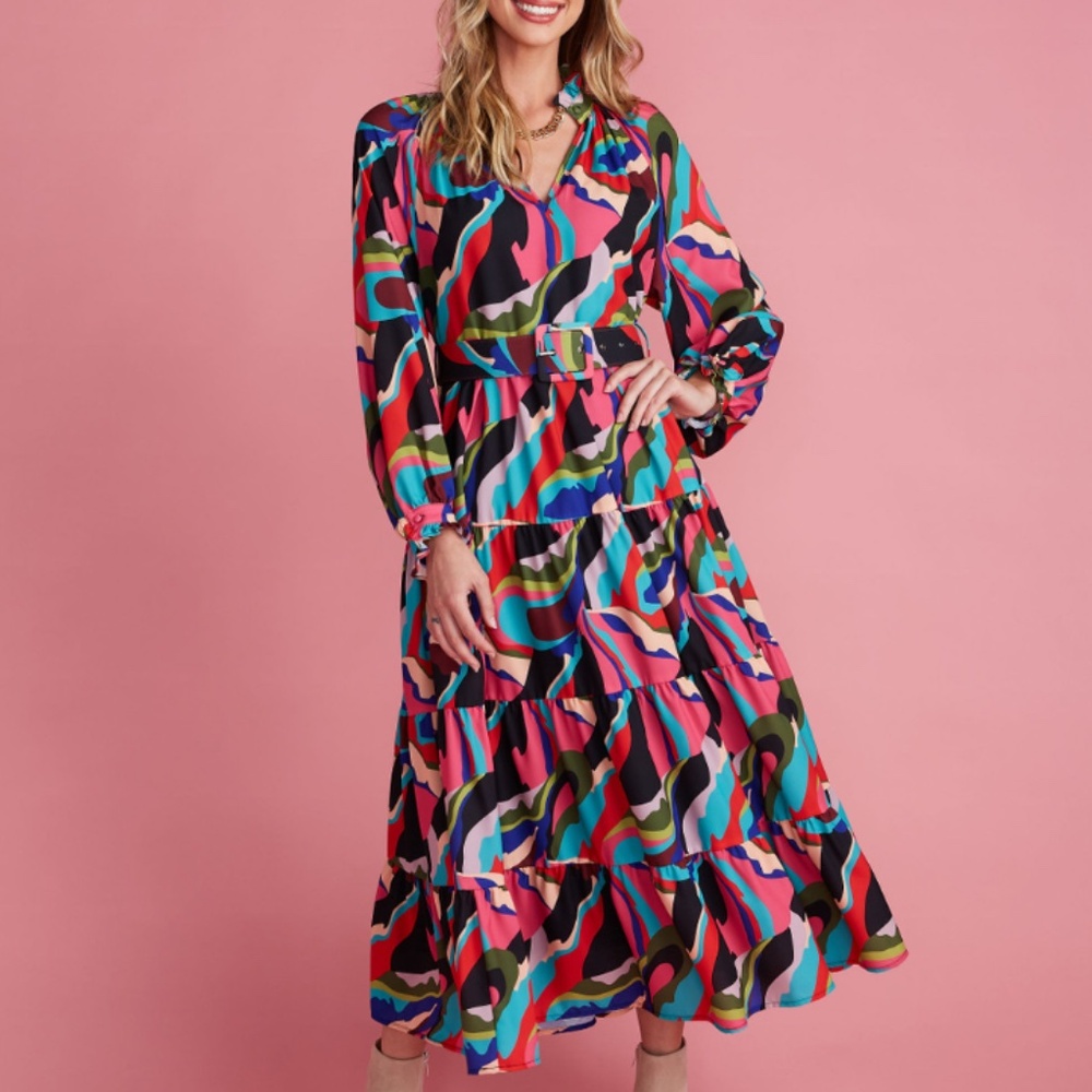 CROSBY by Mollie Burch Multicolor Abstract Print Tiered Maxi Dress